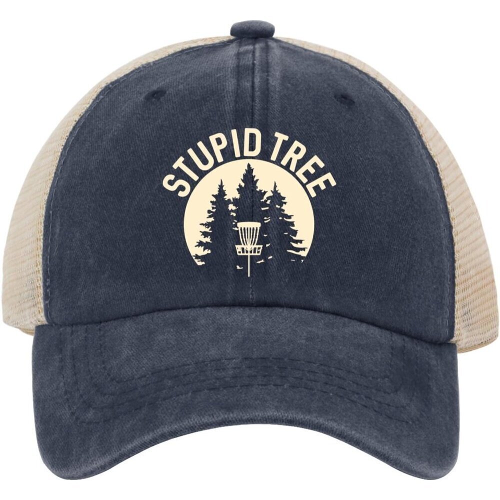 Disc Golf Cap Cotton Unisex Adjustable Distressed Tree Theme Golf Hat